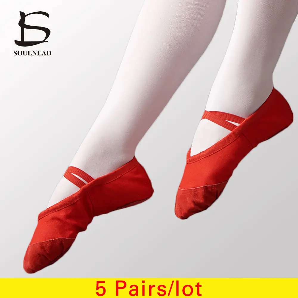 5 Pairs Ballet Dance Shoes Women Ballet Dance Slippers Kids Woman's Children Pointe Dancing Shoes Girls Red Ballet Flats 24-45