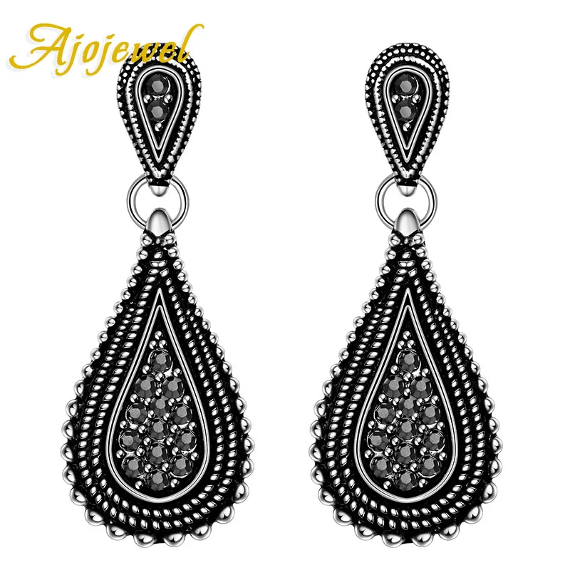 Ajojewel CZ Waterdrop Black Stud Earrings For Women Vintage Retro Jewelry Wholesale