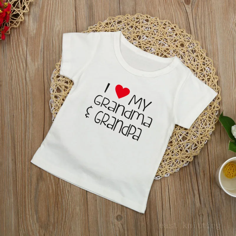 Summer Baby Tshirt I Love My Grandma Grandpa Kids Tops Cotton Short Sleeve Girls Boys Clothes 1-10Y