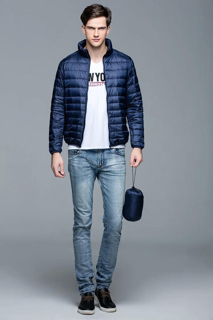 Chaqueta de plumón de pato para hombre, abrigo ultradelgado de S-3XL, con cuello levantado, para primavera y otoño, novedad de 90%