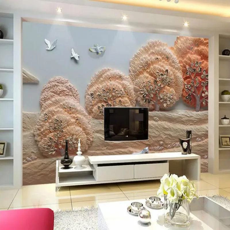 

Landscape Tree relief background wall Wallpaper for Walls 3d TV Background Painting Mural Wallpapers Home Improvement Decorate