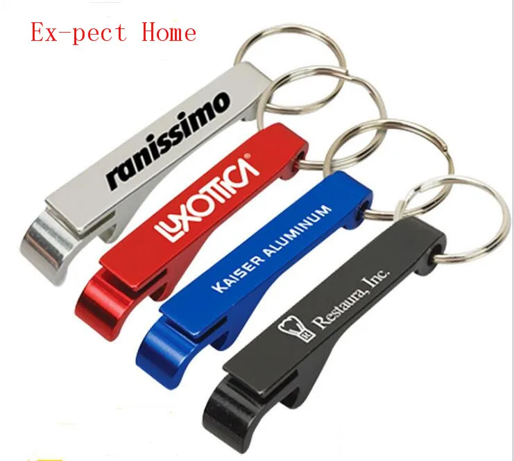 

500 pcs/lot promotion customed printed logo gift Metal aluminum alloy bottle opener metal keychain laser LOGO