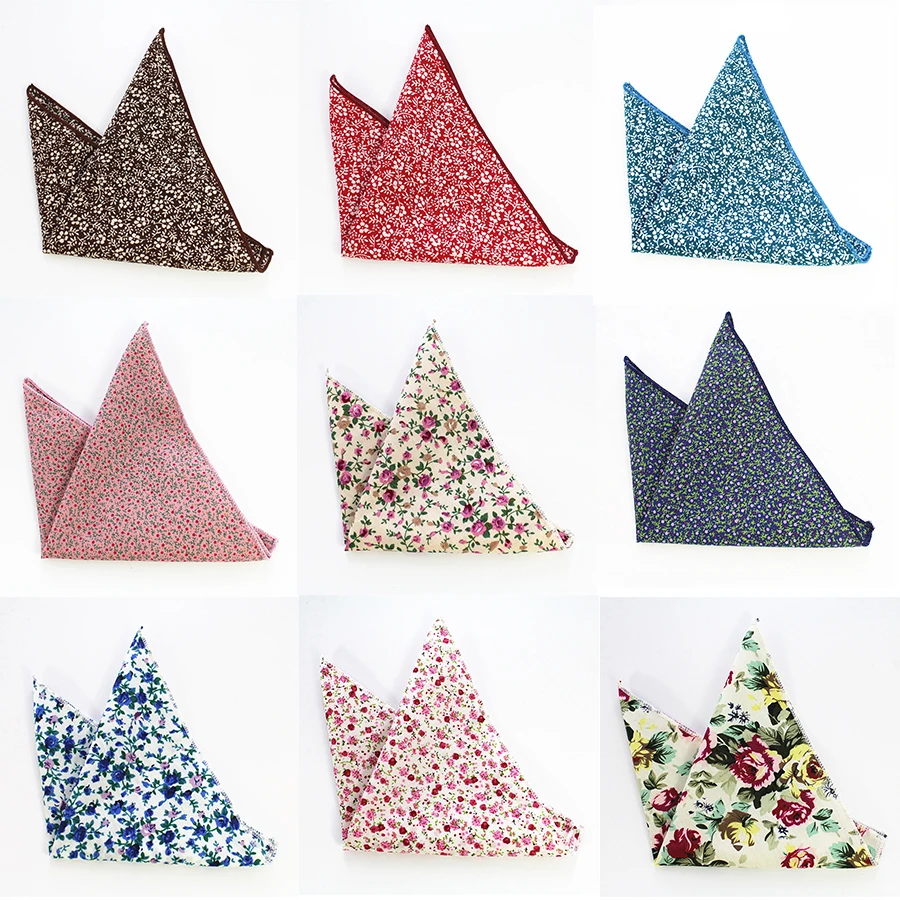 RBOCOTT Cotton Hankerchief Men\'s Printed Floral Pocket Square Vintage Hankies 22*22cm High Quality Accessory For Wedding Party