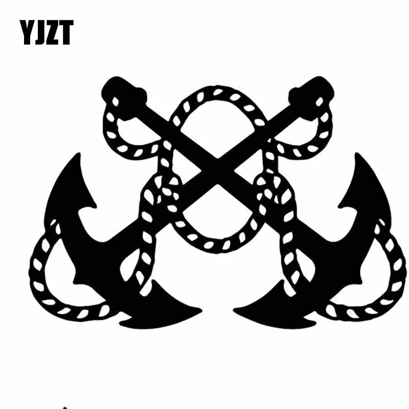 YJZT 15.6CM*10.4CM Helm Crossed Anchors Ship Sea Navy Vinly Decal Decor Car Sticker Luxurious Black/Silver C27-0444