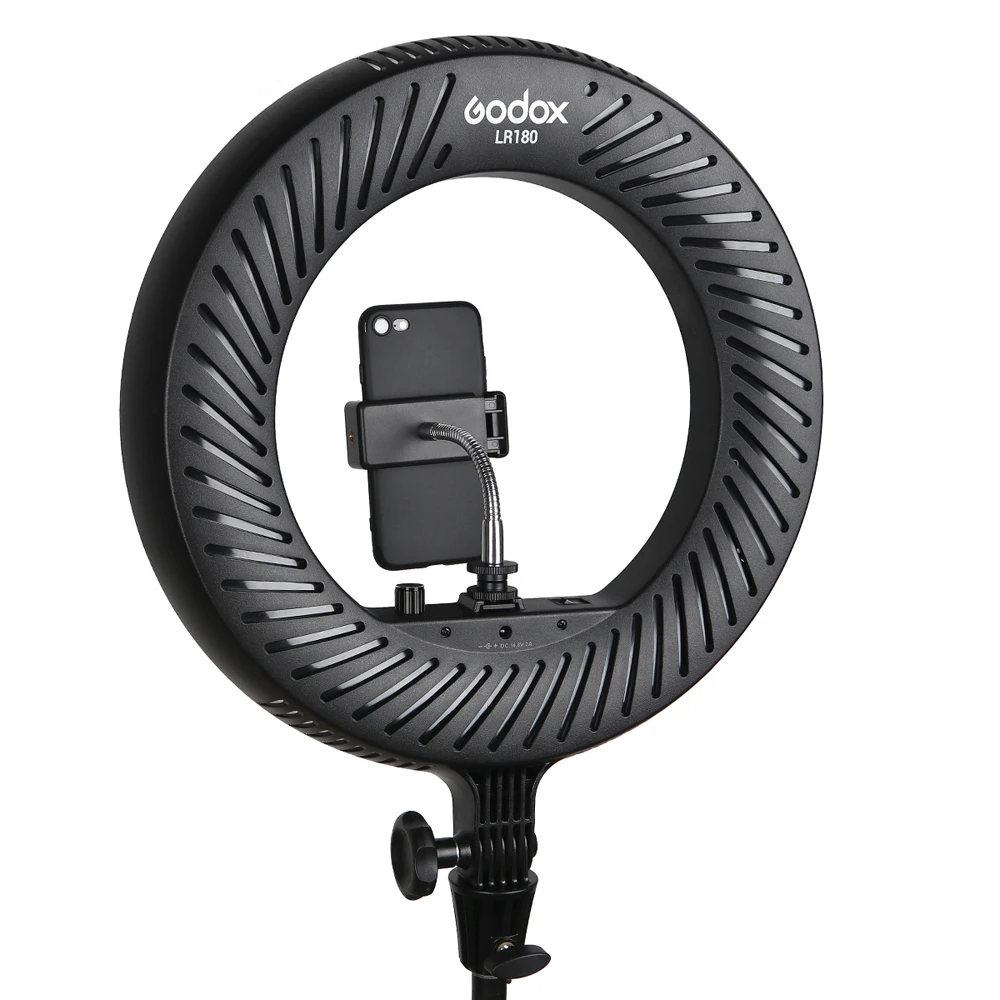 Godox LR180 링 LED 조명 및 전원 어댑터 전화 거치대, 27W 스튜디오 비디오 셀카 메이크업 뷰티 필 조명, 라이브 촬영용