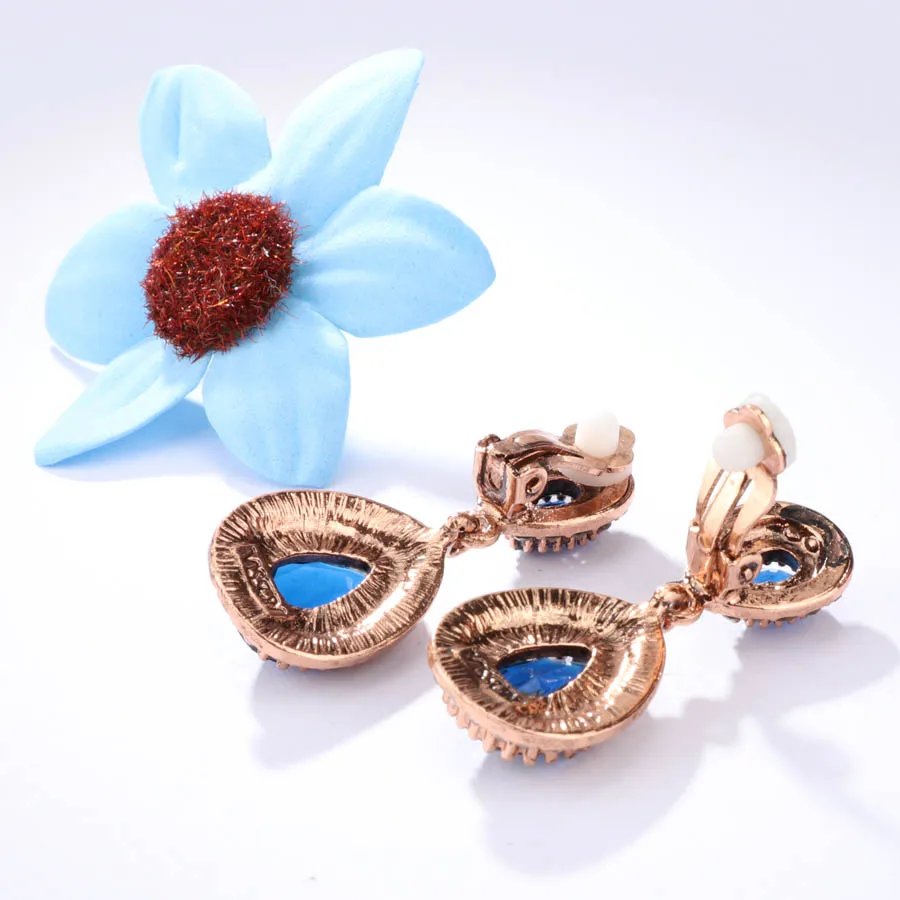 Vintage Big Blue Red Stone Drop Earings Antique Gold Crystal Statement Earrings For Women Fashion Turkish Jewelry 2018