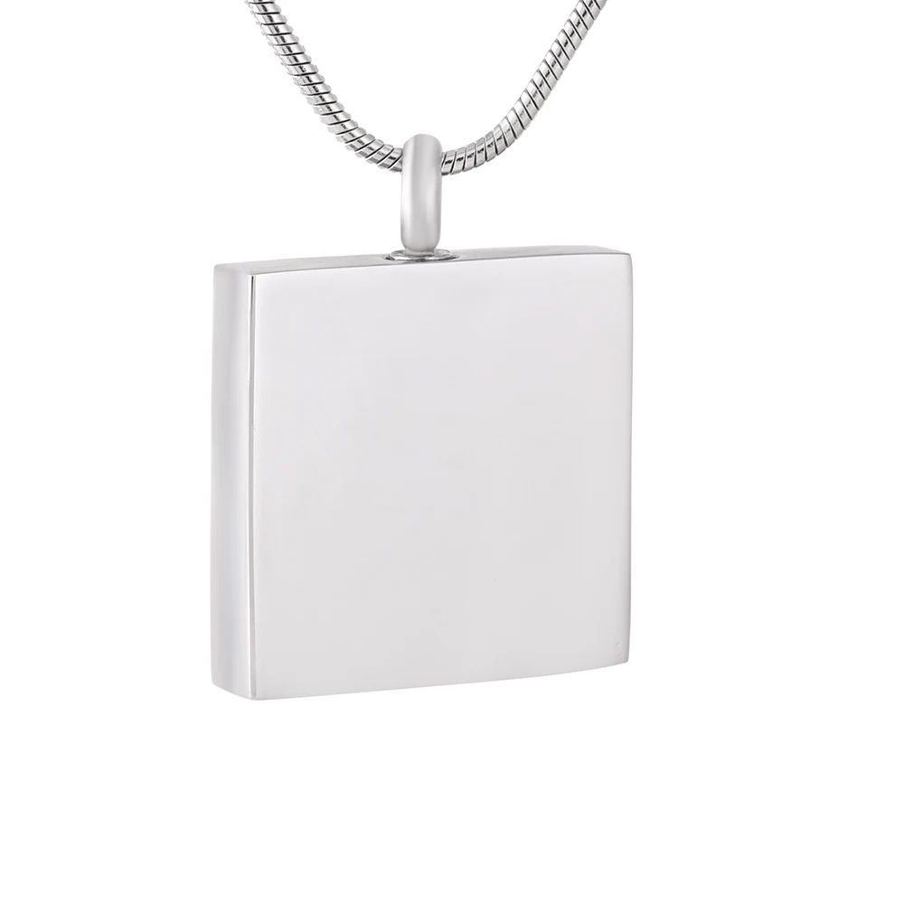 IJD9853 Stainless Steel Finely Processed Free Engraving Square Cremation Jewelry Ashes Pendant Necklace Women Man