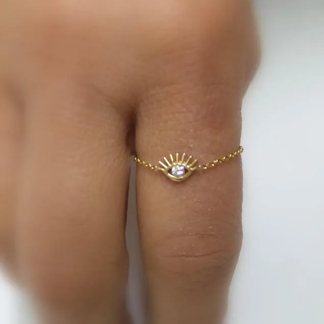 Gold color adjust chain ring cute lovely evil eye charm lucky girl women Midi Knuckle finger sweet jewelry rings