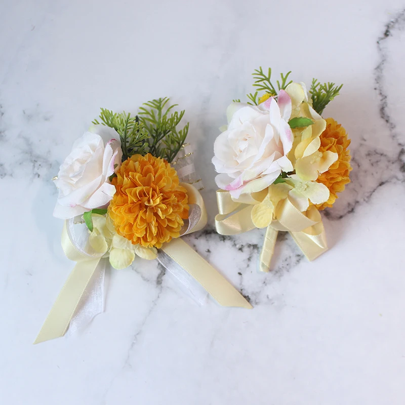 YO CHO – ensemble de Corsage et boutonnière pour marié, broches de mariage, boutonnière de poignet de mariée, Bracelet à fleurs, décor de fête