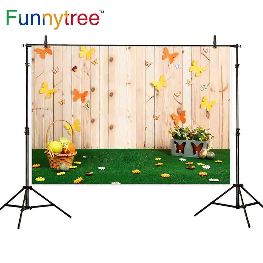 Funnytree-telón de fondo de Pascua para niños, telón de madera, mariposa, huevos, flores, Primavera, estudio fotográfico, photobooth, utilería para sesión fotográfica