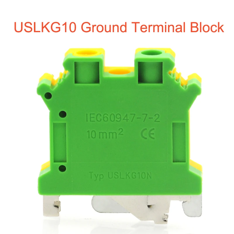 5/10Pcs USLKG10 Ground Terminal Blocks DIN Rail Type Terminal Blocks UK-10N สีเหลืองสีเขียว Earthing Morsettiera Connector 10mm2