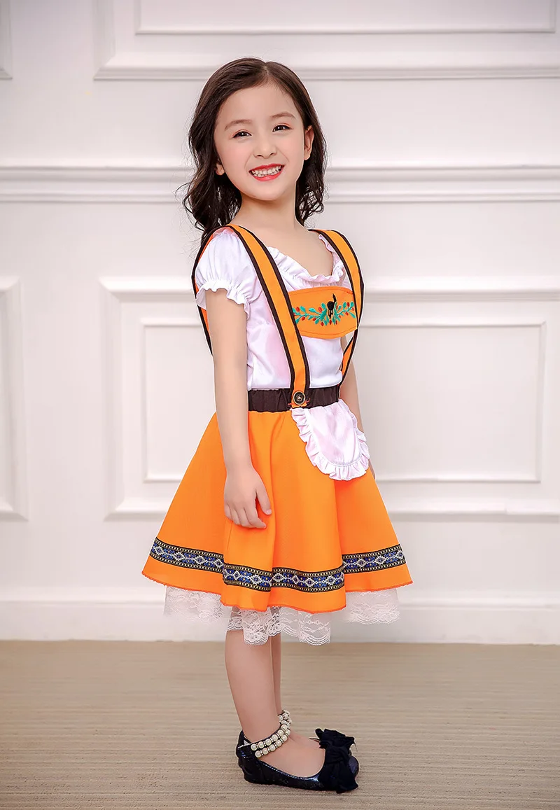 Costume de soirée pour enfants, Orange, Lederhosen Oktoberfest, uniforme de fête fantaisie allemande, pour garçons et filles, Costumes de serveur de bière et de serveuse