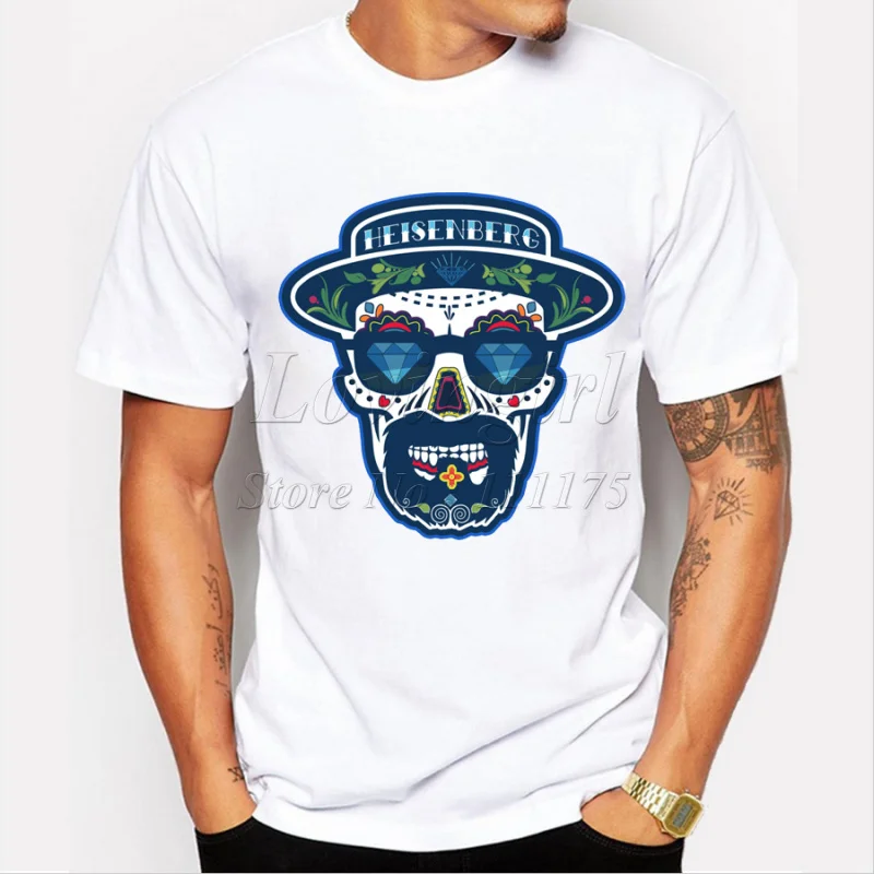 

TEEHUB Newest men's fashion breaking bad Heisenberg skull t-shirt Harajuku funny tee shirts Hipster O-neck cool tops