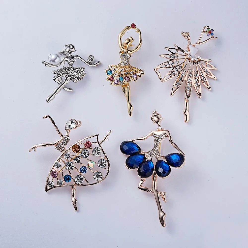 Cute Ballet Gymnastics Dancer Girl Brooches for Women Exquisite Colorful Rhinestone Pin Wedding Corsage Fashion Jewelry Gift