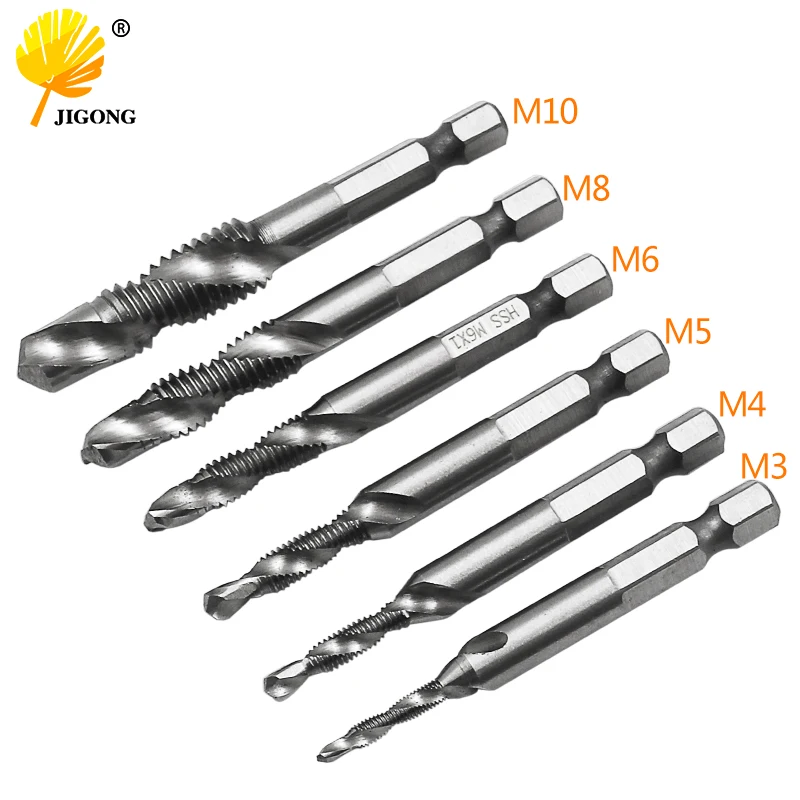 M3-M10 HSS 4341 Composite Tap Drill Bit Thread Spiral Screw Tap 6.35mm 1/4'' Hex