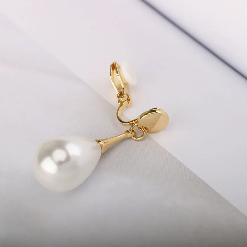 Elegant Waterdrop Simple Pearl Clip On Earrings Charm Pendant Simulated Pearl Geometric No Pierced For Women Wedding jewelry