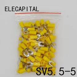 SV5.5-5 Yellow Furcate Terminal Cable Wire Connector 100PCS Fork Type Insulated Wiring Terminals Yellow for AWG 12-10 SV5-5 SV