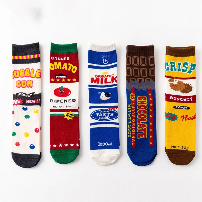 2024 Milk Chocolate Japanese Trend Biscuits Tomato Food Short Socks Women Female Men Personality Long Cotton Funny Tube Socks