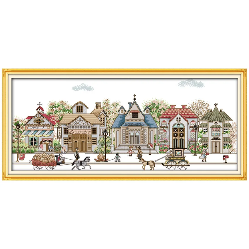 Street View (5) Patterns Counted Cross Stitch Set DIY 11CT 14CT 16CT Stamped DMC Cross-stitch Kit Embroidery Needlework Crafts