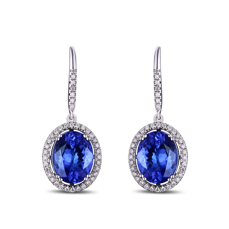 4.85ct Natural Tanzanite 14k White Gold Pave Diamond Engagement Drop Earrings