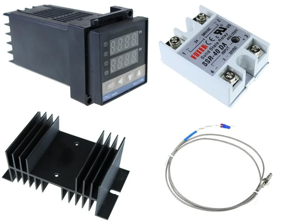 Digital 220V PID REX-C100 Temperature Controller + max.40A SSR + K Thermocouple, PID Controller Set + Heat Sink