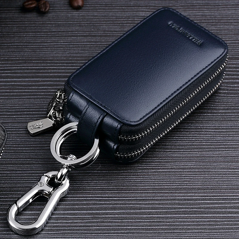 Crocodile pattern key pack Men's leather double zipper top leather transparent skylight car key pack