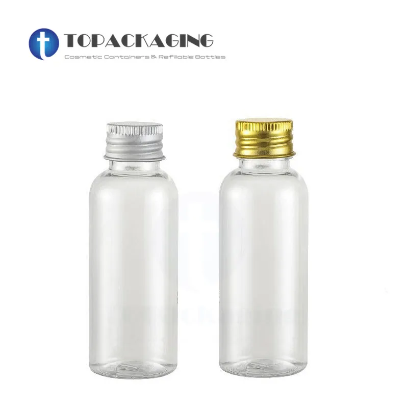 40PCS*50ML Screw Lid Bottle Transparent PET Plastic Cosmetic Container Empty Shower Gel Shampoo Lotion Refillable Aluminum Cap