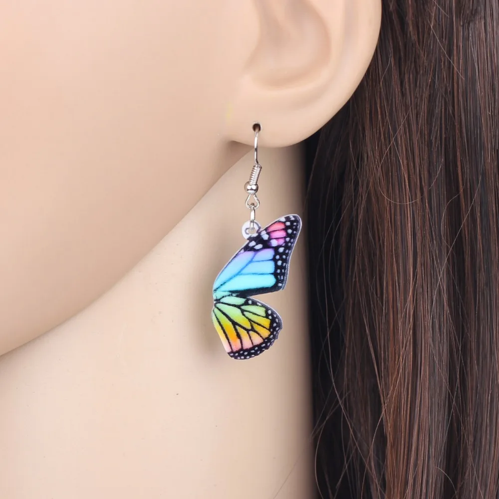 Bonsny Akrilik Warna-warni Butterfly Serangga Anting-Anting Besar Menjuntai DROP Baru Perhiasan untuk Wanita Gadis Wanita Hadiah Massal Aksesoris