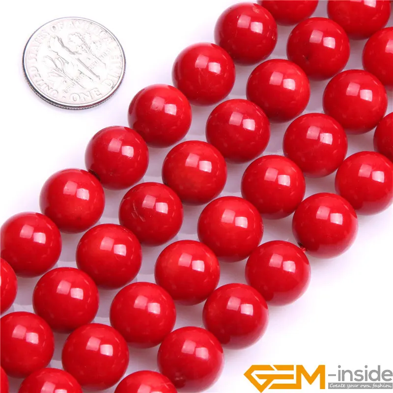 Gem-inside Round Red Coral Beads Natural White Coral Beads Color DIY Loose Beads For Jewelry Making Strand 15 Inches !