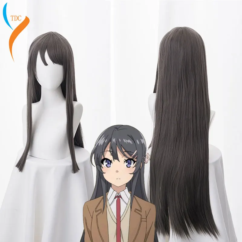 Wig Seishun Buta Yarou wa Bunny Girl Senpai no Yume wo Minai Mai Sakurajima 80cm Dark Gray Synthetic Hair Cosplay Wigs +Wig Cap