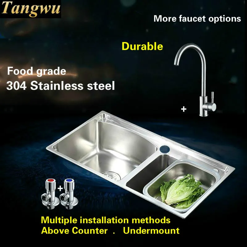 Tangwu High quality kitchen sink multi-function stainless steel double groove and turn the faucet 78X43X22/80X45X22 CM