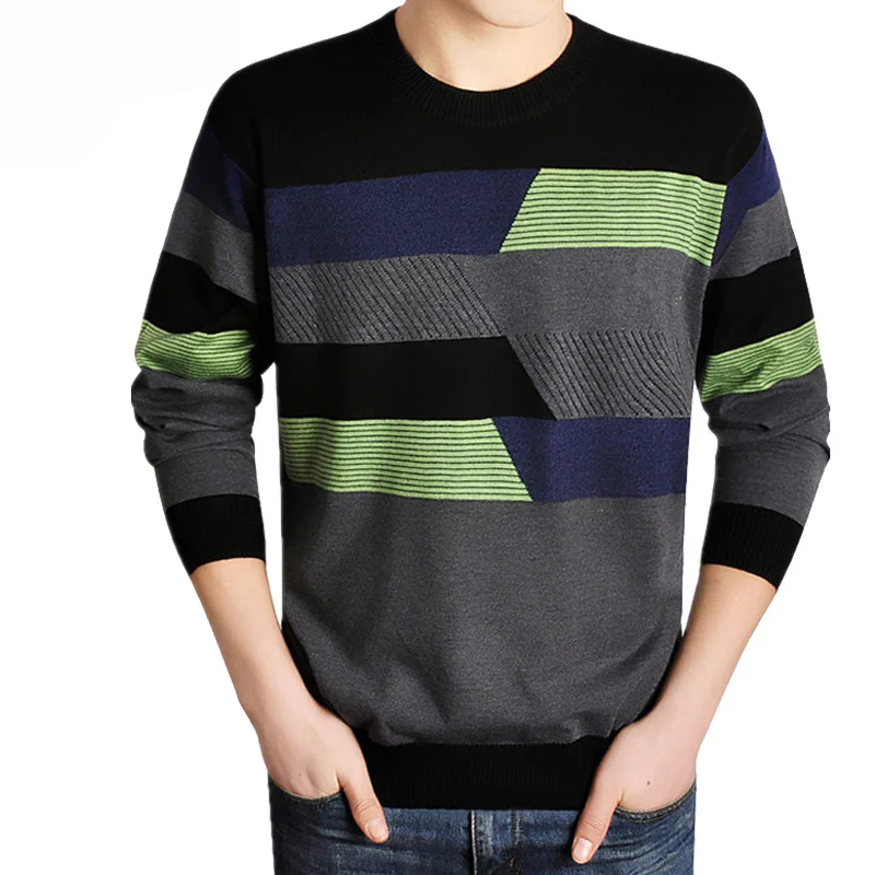 Men Long Sleeve discount patchwork Sweater Men Casual Brand O-Neck Clothing Cashmere Wool Pullover Drop shipping top coat plus