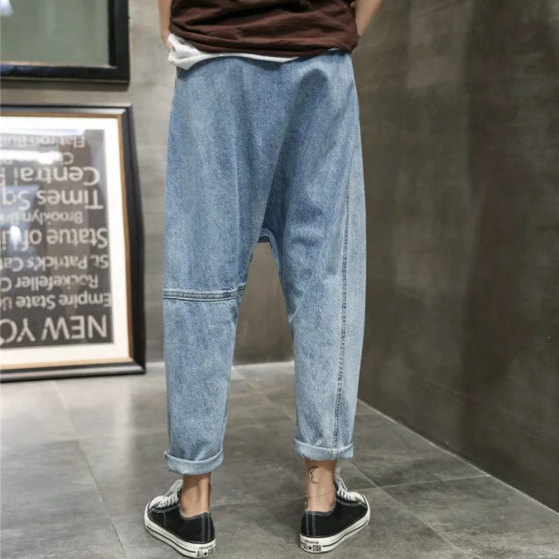 Men Baggy Low Crotch Denim Pants Harajuku Hip Hop Harem Jeans Oversized Drop Crotch Jeans Joggers Men Summer Loose Pants X9140