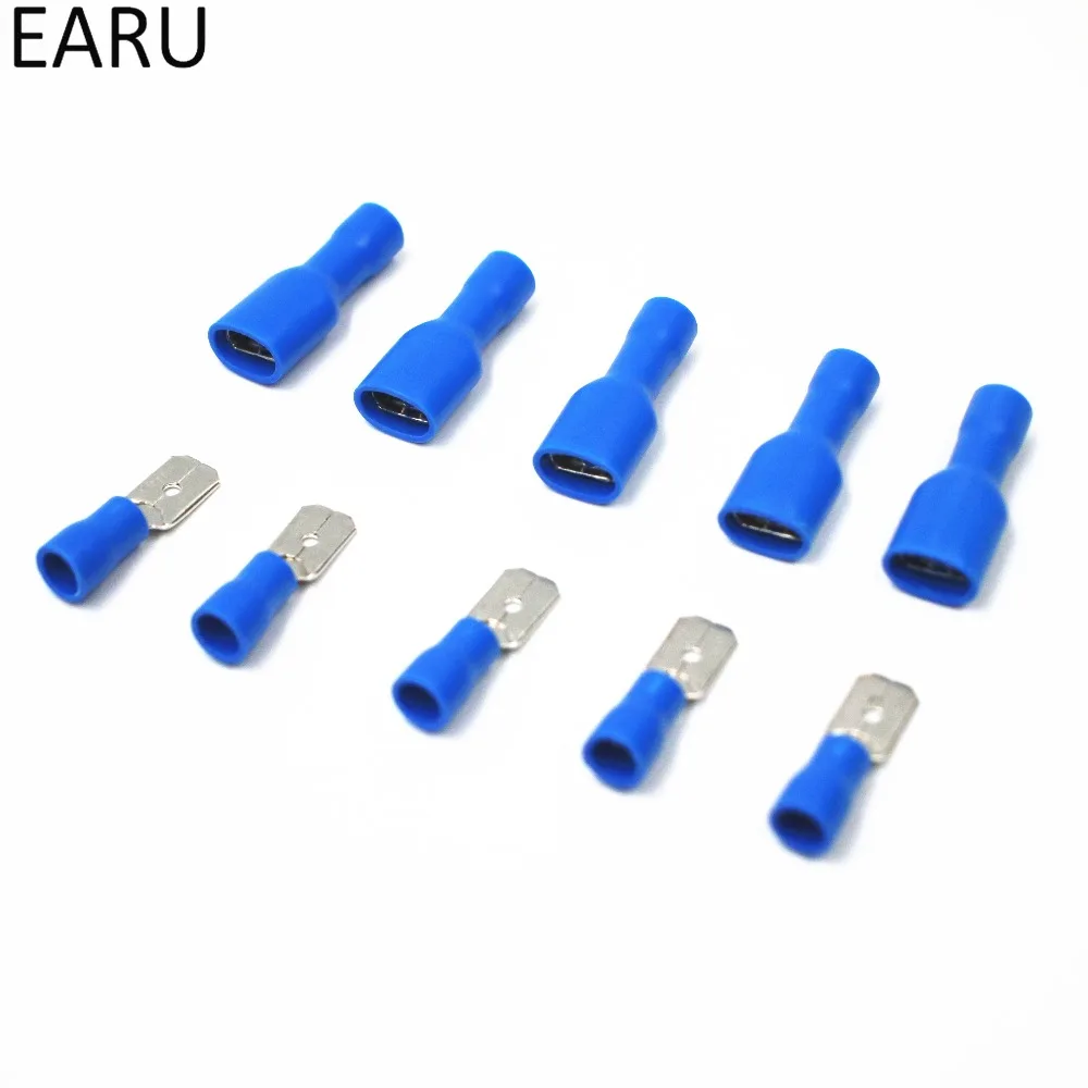 FDFD2-250*50 MDD2-250*50 16-14AWG BLUE Insulated Spade Crimp Wire Cable Connector Terminal Male/Female Kit 100PCS 50pair A