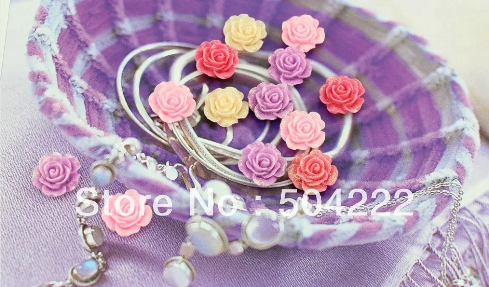 200pcs Resin Mixed Rose Cabochons (15mm) w/ gold Shiny Plating Cell Phone Decor, Hair Pin, Rings DIY D15