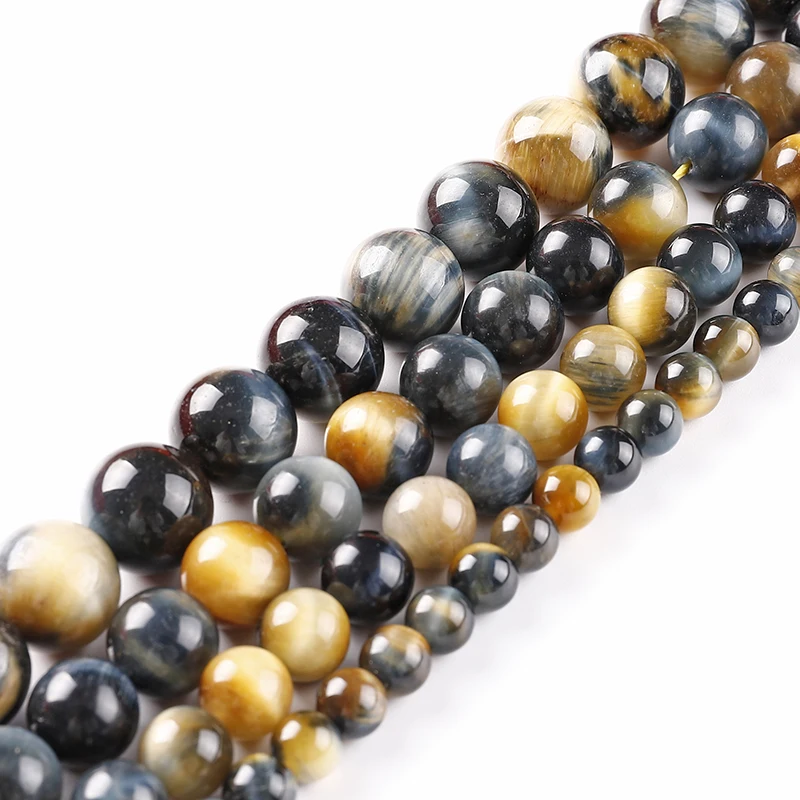 Natural Stone Blue Golden Tiger Eye Spacer4 6 8 10 12mm Round Loose Beads Fit DIY Charms Jewelry Making Bracelet Necklace