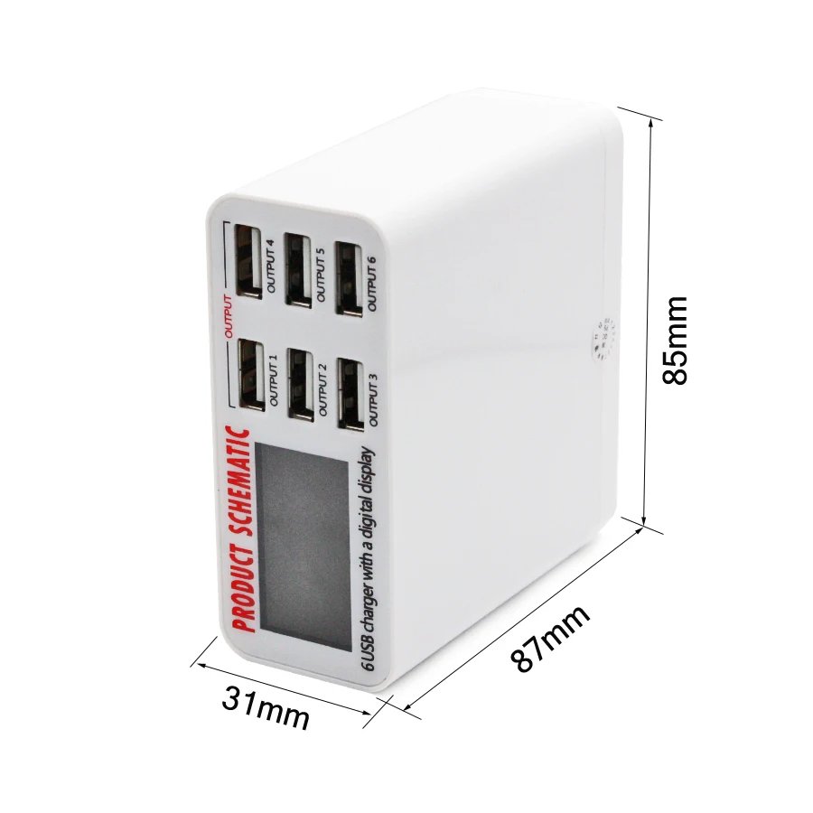 AIXXCO 6A with LCD Digital Display 6 Port USB Charger Fast Smart Charging Station for iPhone Xiaomi Huawei Samsung Tablet