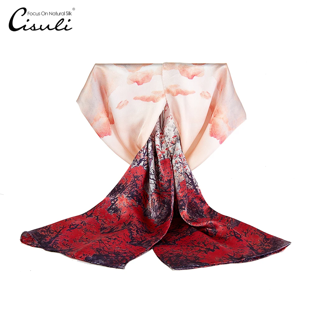 

CISULI 100% Natural Silk Scarf For Women New Desigual 52X170cm Luxury Women's Winter Scarf Women Foulard Femme Printed Shawl