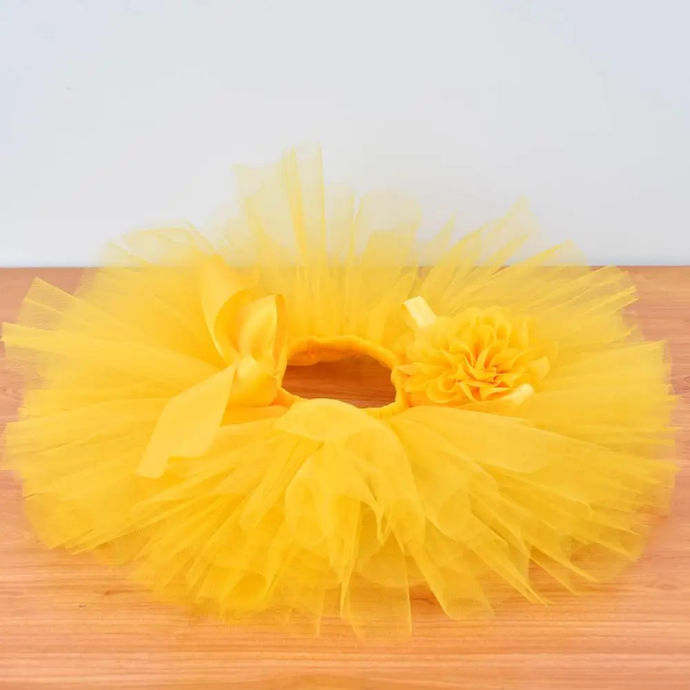 Yellow Baby Girls Fluffy Tutu Skirt & Headband Set Newborn Photo Prop Costume Infant Birthday Tulle Tutus Outfit  For 0-12M