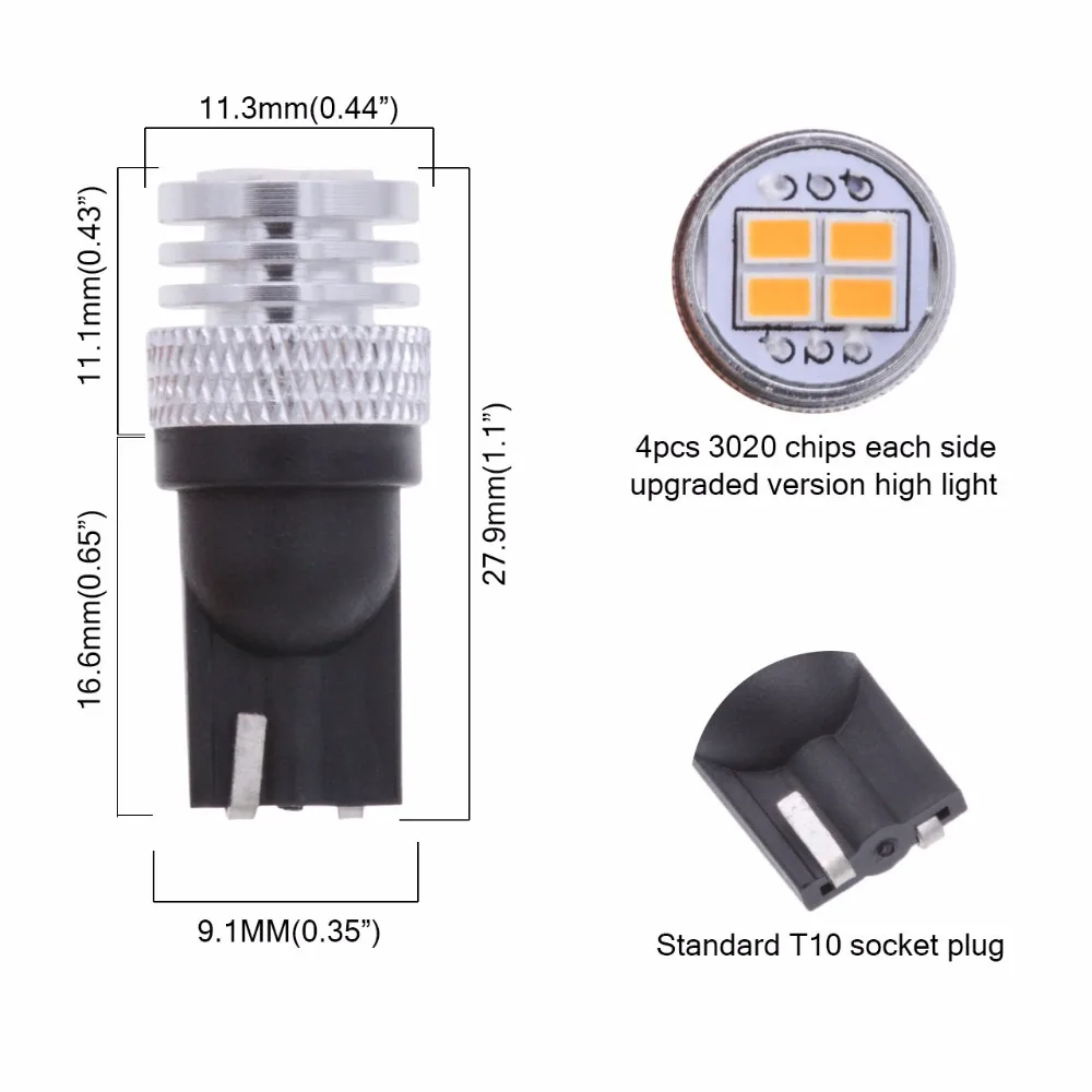 Katur T10 W5W 168 Led Lampen Interieur Verlichting Klaring Zijmarkeringslichten Kentekenverlichting 3020 Chip 450Lm T10 6000K 4300K