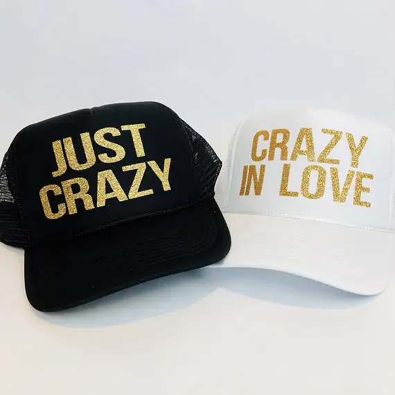 personalized GLITTER Crazy in Love wedding BRIDE bridesmaid Bachelorette Mesh Trucker Snapback trucker hats caps party favors