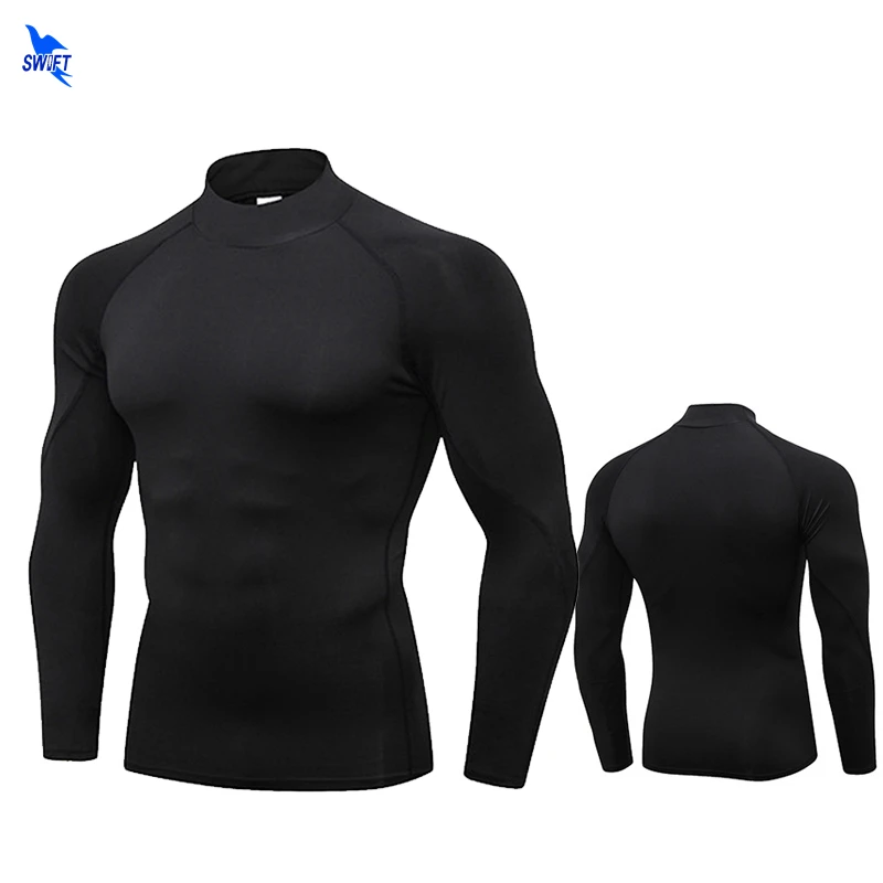 Stand Collar Quick Dry Men Running Shirts Compression Long Sleeve Rashguard Gym T Shirt Sport Training Crossfit Fitness Tops