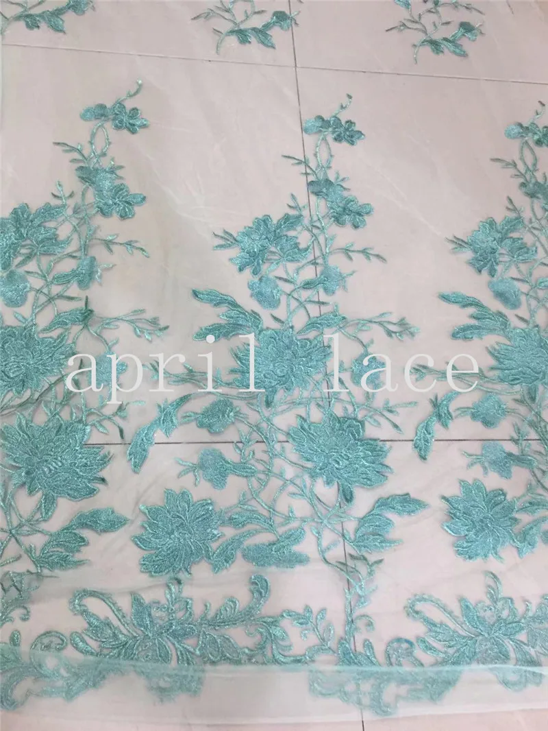 new stock xbb02# 5 yards green flower embroidery tull mesh african  lace for sawing bridal wedding dress