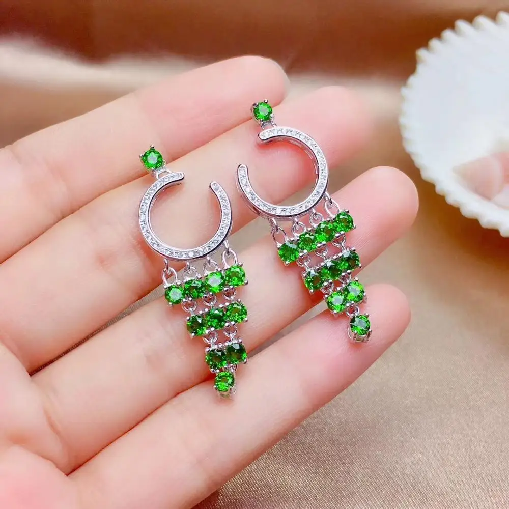 

Super beautiful earrings, 925 silver inlay, luxury design, natural gems, diopside.