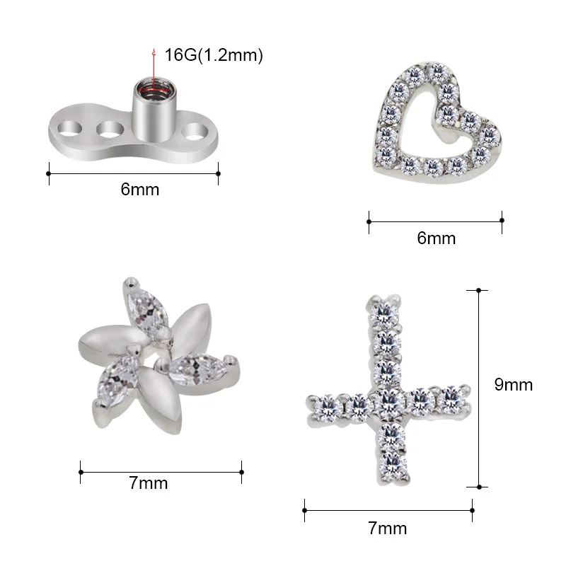 1Pc Flower Micro Dermal Anchor Titanium Piercings Dermal Anchor Base & Tops Skinner Diver Head Implants Body Piercing Jewelry