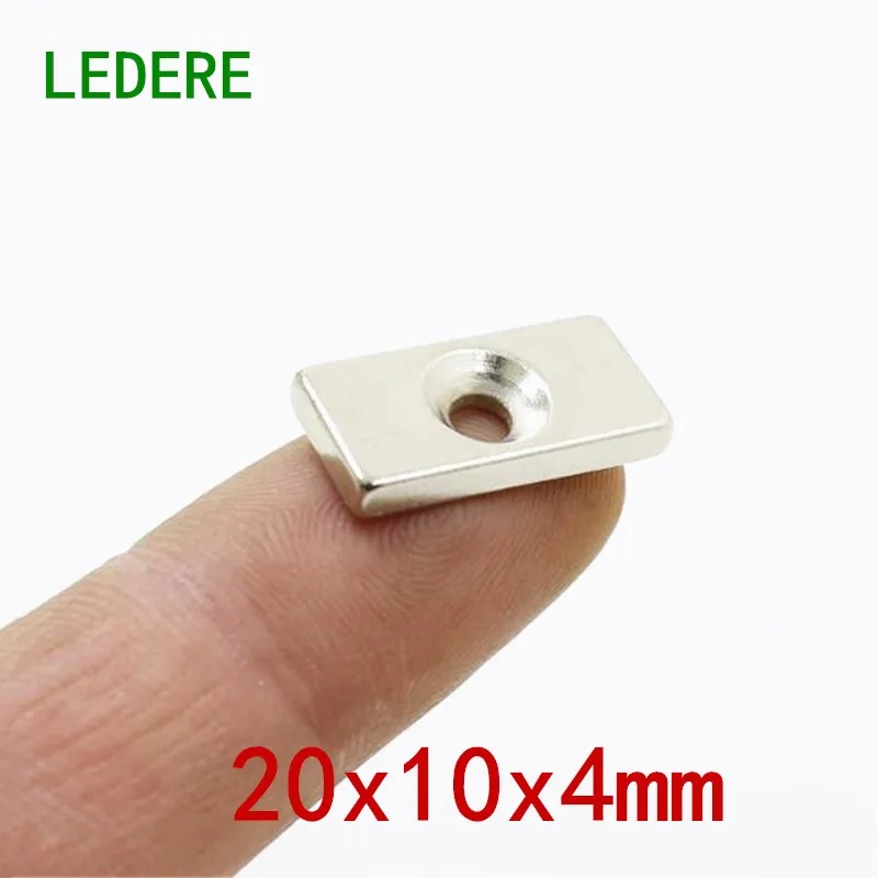 LEDERE 50pcs NdFeB Fix Magnet 20x10x4 mm with M4 Screw Countersunk Hole Block N42 Neodymium Rare Magnet 20*10*4-4