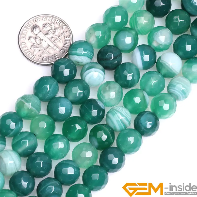 Round Faceted Banded Green Onyx Agates Beads For Jewelry Making Strand 15 Inch DIY Bracelet Necklace 8/10/12mm