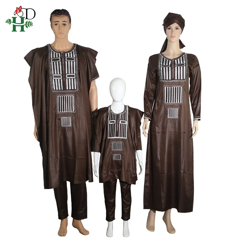 H & D-Robe de couple africaine pour parents et enfants, ensemble 3 pièces, père, mère, garçon, dashiki, femmes, hommes, vêtements de fête