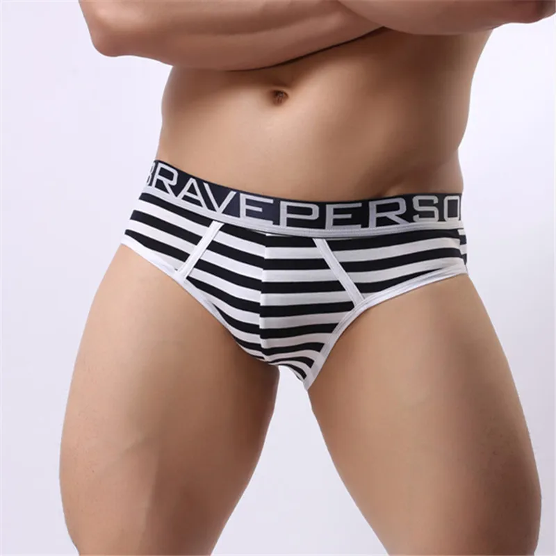 Men\'s Sexy Fashion Striped Cotton Brave Person Underwear Underpants Knickers Patchwork Briefs New Arrival B1154