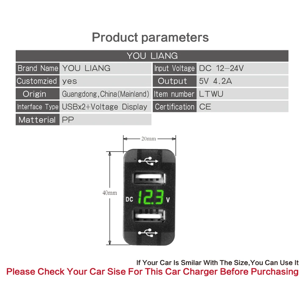 The Newest Dual Usb Charger For Suzuki Car Mobile Battery Charger With Voltmeter 5V 4.2A LED Display Professional Manufacturer